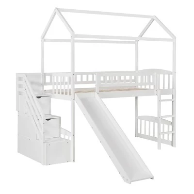 Twin Size House Shape Loft Bed With Two Drawers And Slide - ModernLuxe 3 Twin Size House Shape Loft Bed With Two Drawers And Slide - ModernLuxe - Image 3