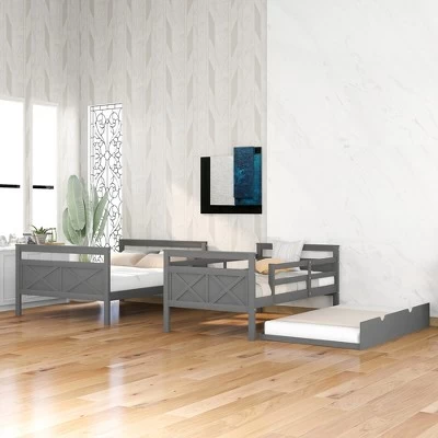 Twin Over Full Bunk Bed With Twin Size Trundle Bed, Ladder And Guardrail-ModernLuxe 2 Twin Over Full Bunk Bed With Twin Size Trundle Bed, Ladder And Guardrail-ModernLuxe - Image 2