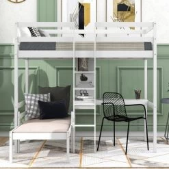 Convertible Loft Bed With L Shaped Desk, Shelf And Ladder, White - ModernLuxe